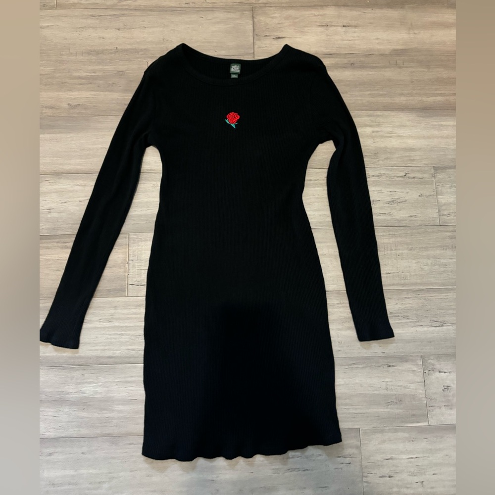 Black Dress with Embroidered Rose